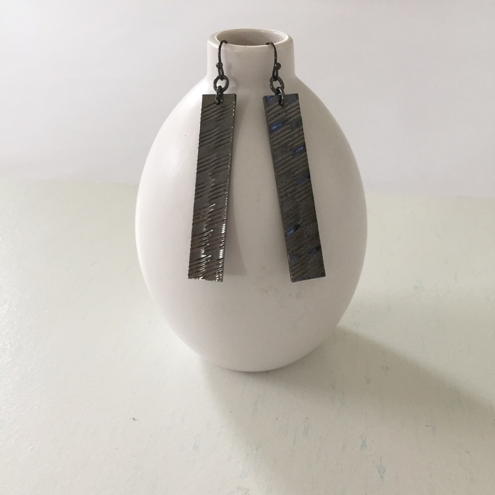 Textured Gunmetal Rectangular Drop Earrings